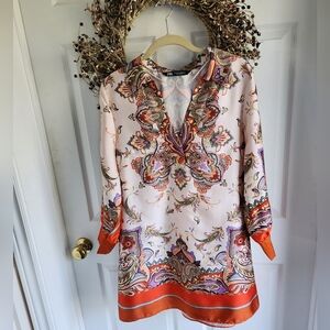 Zara Colourful Paisley Satin Tunic Dress Sz Medium
